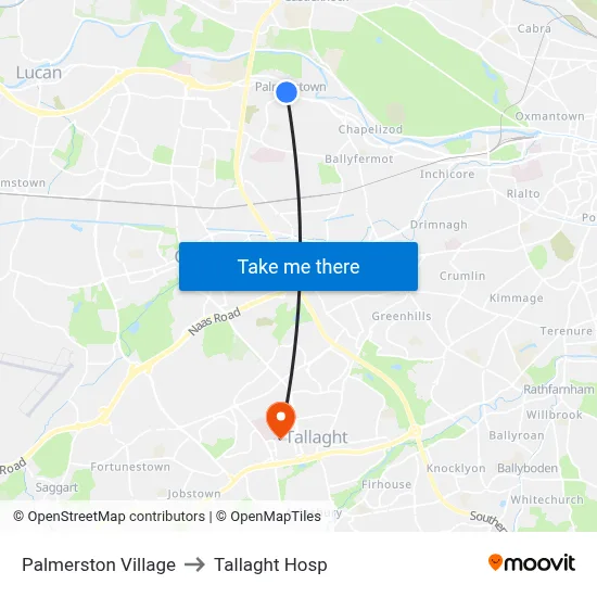 Palmerston Village to Tallaght Hosp map