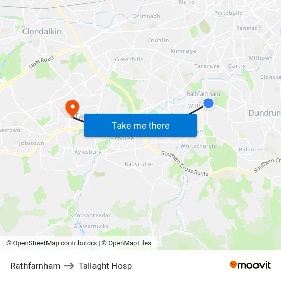 Rathfarnham to Tallaght Hosp map