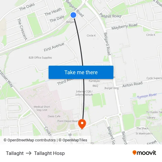 Tallaght to Tallaght Hosp map