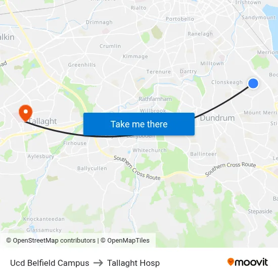Ucd Belfield Campus to Tallaght Hosp map