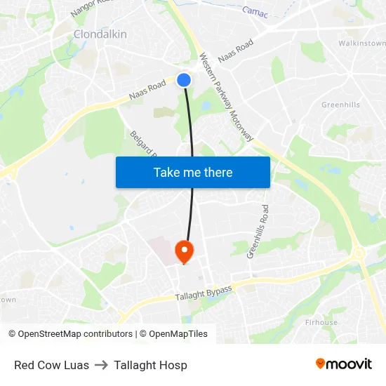 Red Cow Luas to Tallaght Hosp map