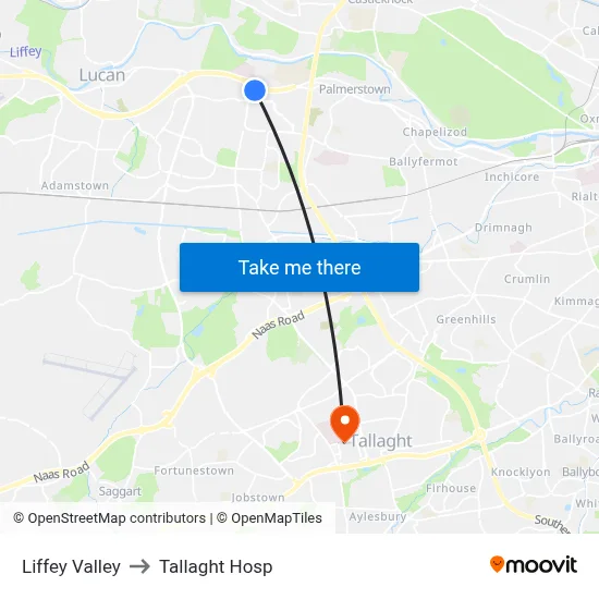 Liffey Valley to Tallaght Hosp map