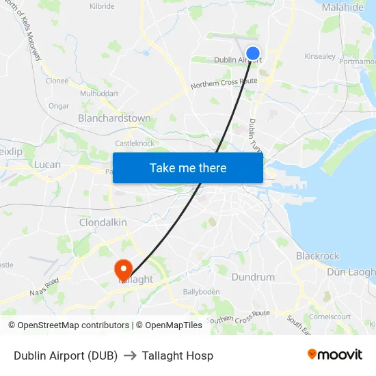 Dublin Airport (DUB) to Tallaght Hosp map