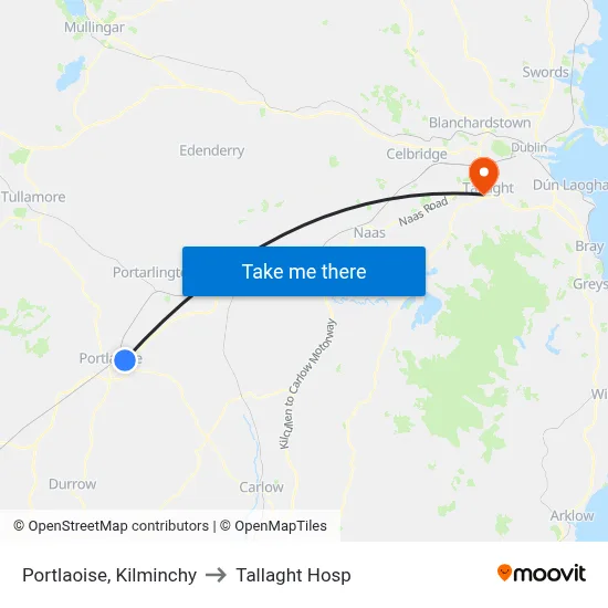 Portlaoise, Kilminchy to Tallaght Hosp map