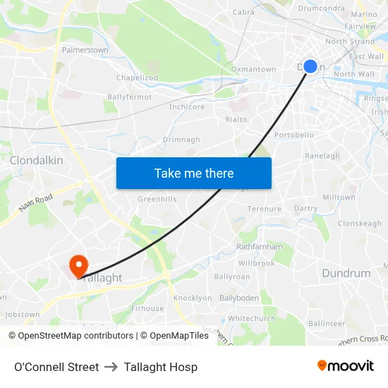 O'Connell Street to Tallaght Hosp map