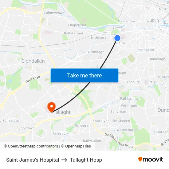 Saint James's Hospital to Tallaght Hosp map
