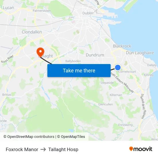 Foxrock Manor to Tallaght Hosp map