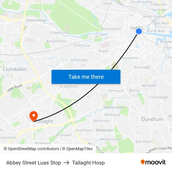 Abbey Street Luas Stop to Tallaght Hosp map