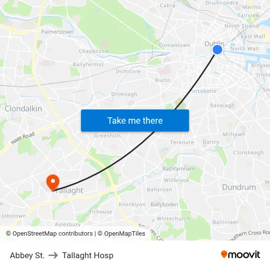 Abbey St. to Tallaght Hosp map