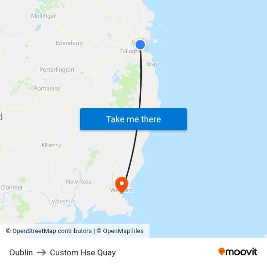Dublin to Custom Hse Quay map