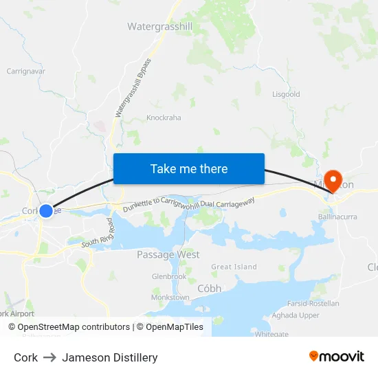 Cork to Jameson Distillery map