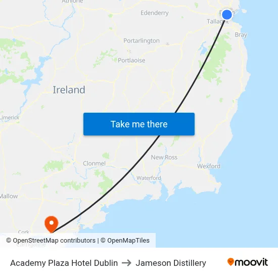 Academy Plaza Hotel Dublin to Jameson Distillery map