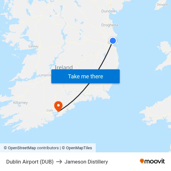 Dublin Airport (DUB) to Jameson Distillery map