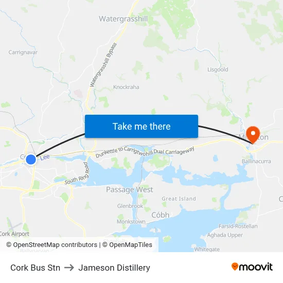 Cork Bus Stn to Jameson Distillery map