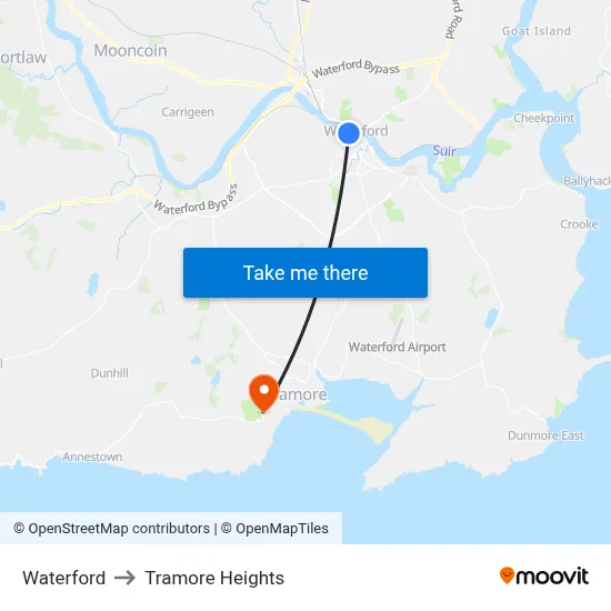 Waterford to Tramore Heights map