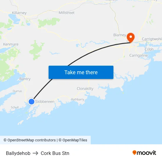 Ballydehob to Cork Bus Stn map