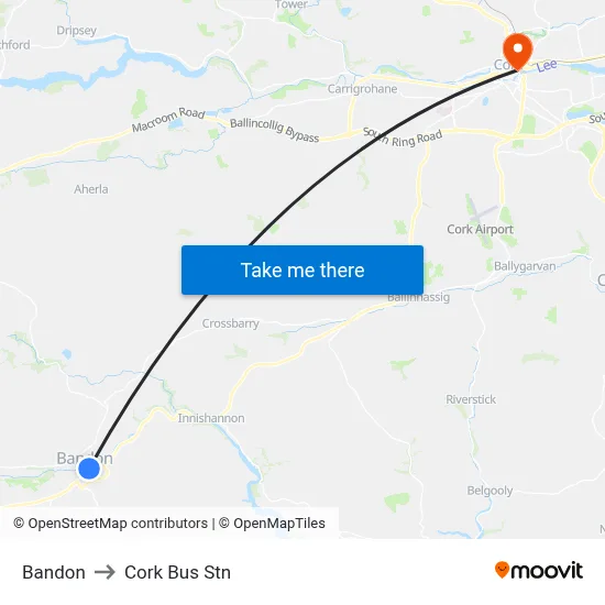 Bandon to Cork Bus Stn map