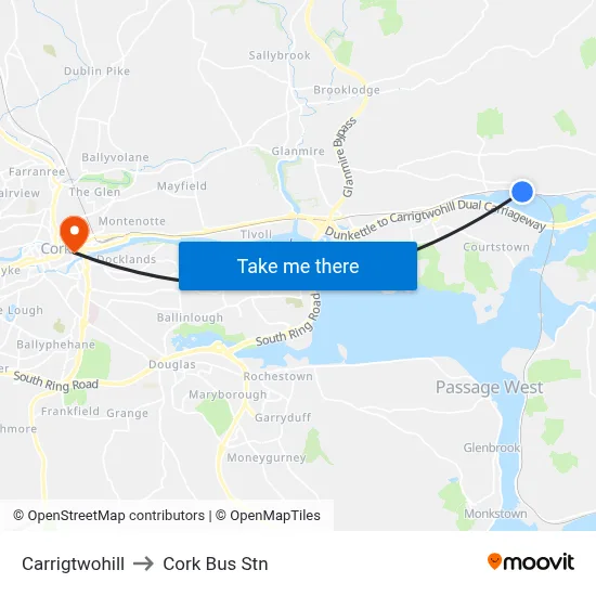 Carrigtwohill to Cork Bus Stn map