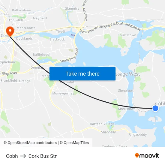 Cobh to Cork Bus Stn map