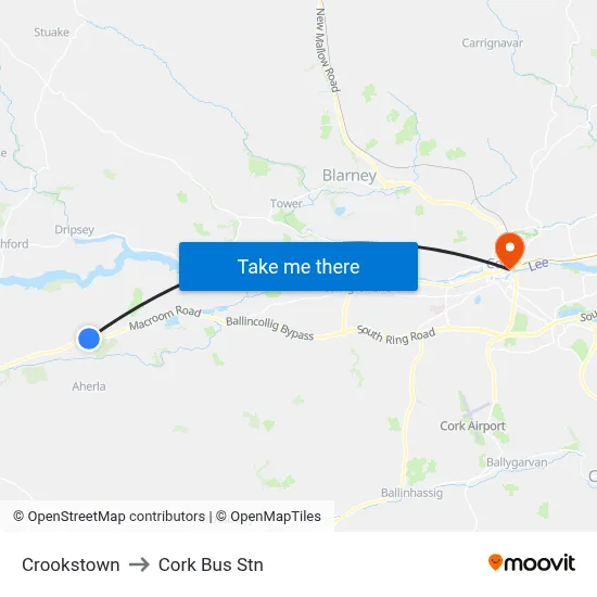 Crookstown to Cork Bus Stn map