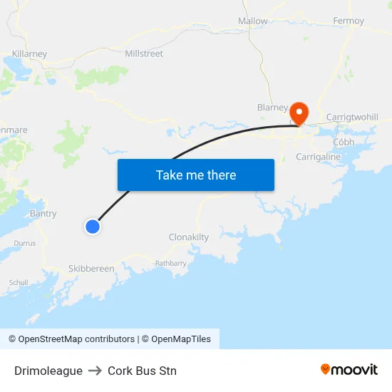 Drimoleague to Cork Bus Stn map