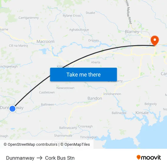 Dunmanway to Cork Bus Stn map