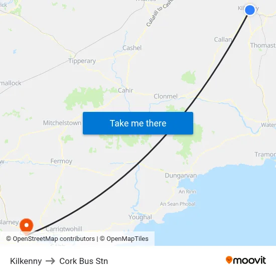 Kilkenny to Cork Bus Stn map