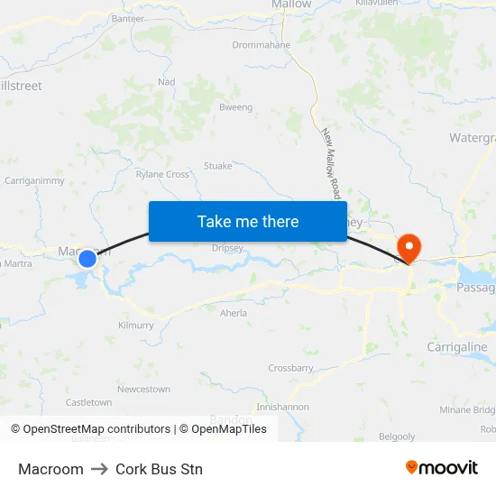 Macroom to Cork Bus Stn map