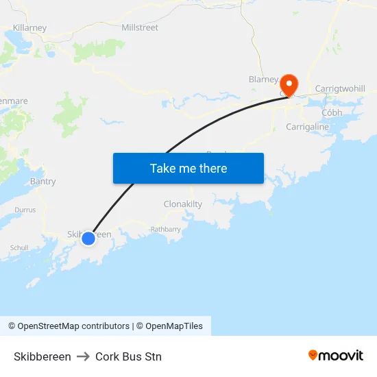 Skibbereen to Cork Bus Stn map