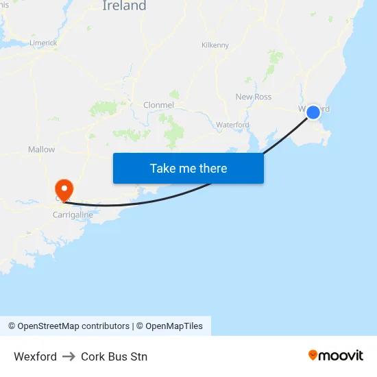 Wexford to Cork Bus Stn map