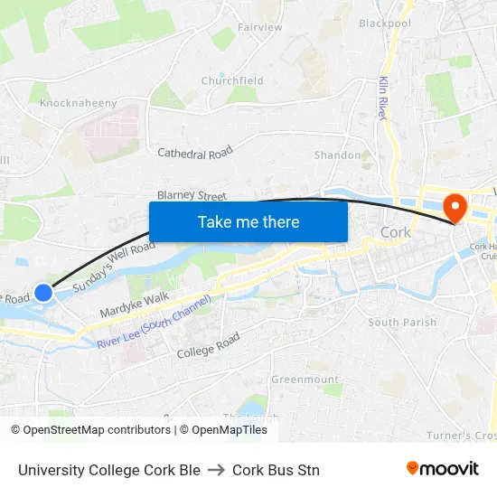 University College Cork Ble to Cork Bus Stn map