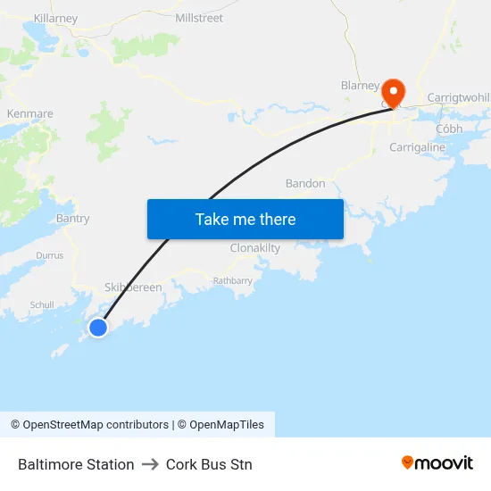 Baltimore Station to Cork Bus Stn map
