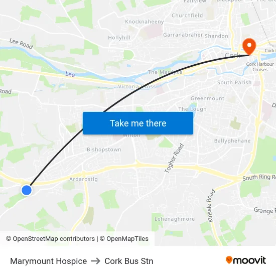 Marymount Hospice to Cork Bus Stn map