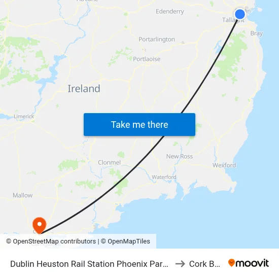 Dublin Heuston Rail Station Phoenix Park &amp; Dublin Zoo to Cork Bus Stn map