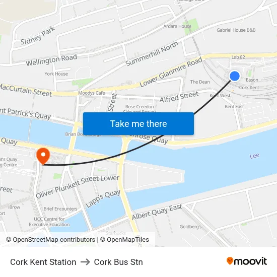 Cork Kent Station to Cork Bus Stn map