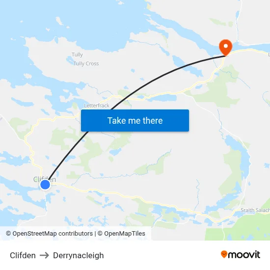 Clifden to Derrynacleigh map