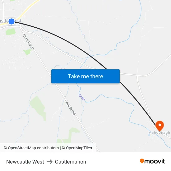 Newcastle West to Castlemahon map