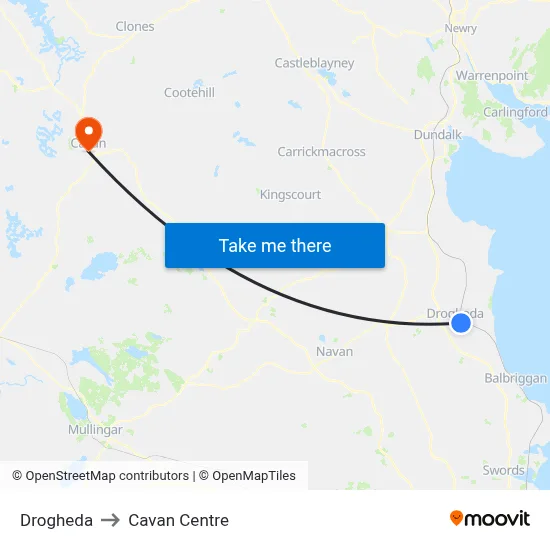 Drogheda to Cavan Centre map