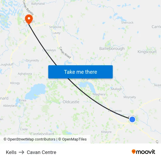 Kells to Cavan Centre map