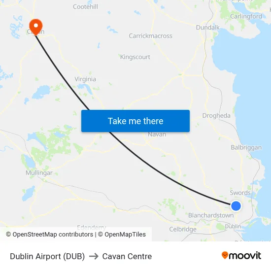 Dublin Airport (DUB) to Cavan Centre map