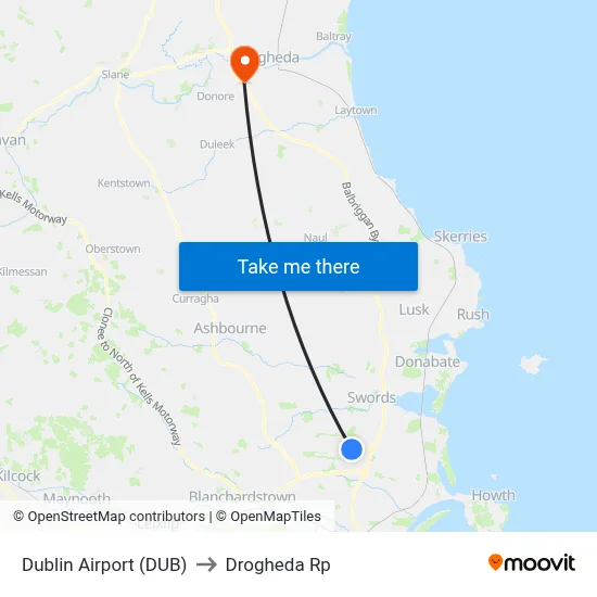 Dublin Airport (DUB) to Drogheda Rp map