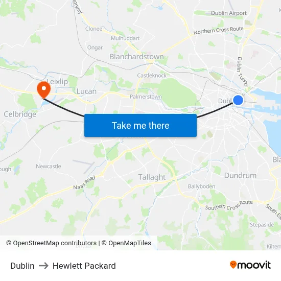 Dublin to Hewlett Packard map