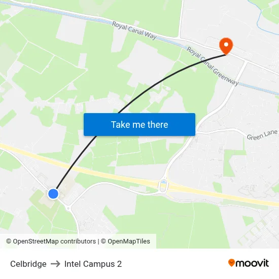 Celbridge to Intel Campus 2 map