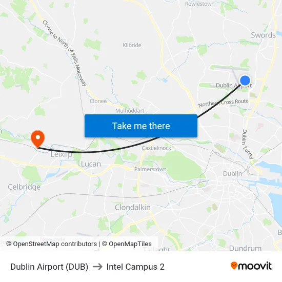 Dublin Airport (DUB) to Intel Campus 2 map