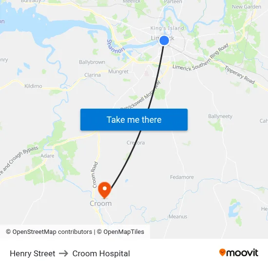 Henry Street to Croom Hospital map