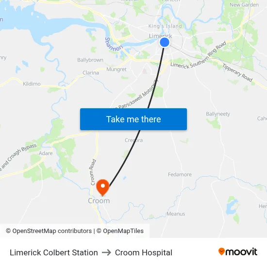 Limerick Colbert Station to Croom Hospital map