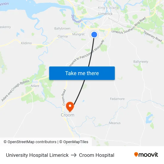 University Hospital Limerick to Croom Hospital map