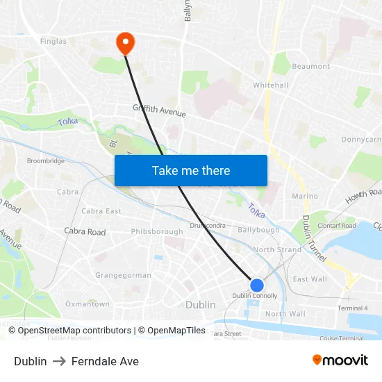 Dublin to Ferndale Ave map