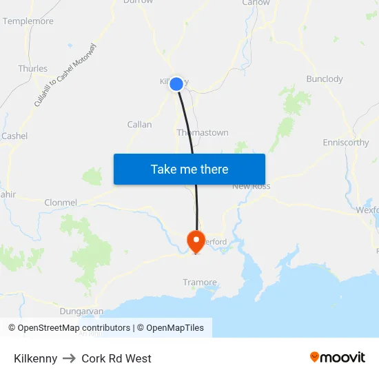 Kilkenny to Cork Rd West map