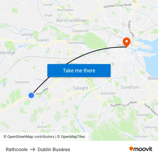 Rathcoole to Dublin Busáras map
